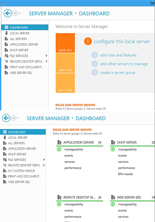 Server Manager Dashboard in Windows 8 Server